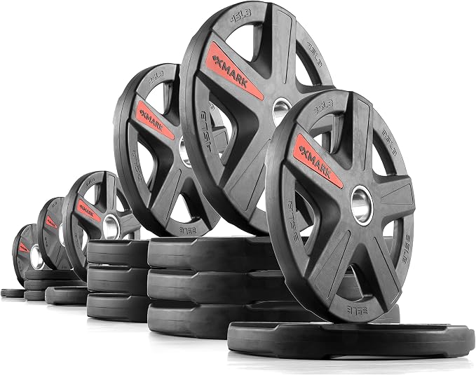 XMARK TEXAS STAR Olympic Weight Plates Set, Rubber Coated Barbell Weights for Home Gym, Weightlifting & Strength Training