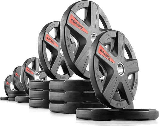 XMARK TEXAS STAR Olympic Weight Plates Set, Rubber Coated Barbell Weights for Home Gym, Weightlifting & Strength Training