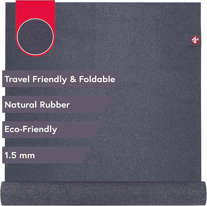 Manduka eKO SuperLite Yoga Mat 71" - 1.5mm | Natural Rubber | Foldable & Travel Friendly | Soft Textured Surface | Eco-friendly | 71 x 24 inches