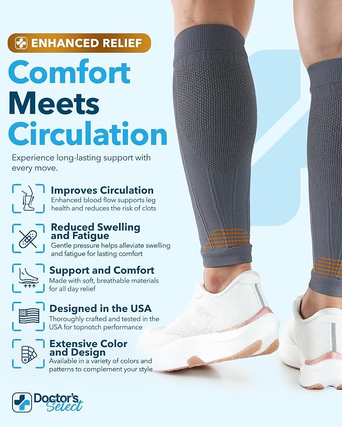 Doctor's Select 2 Pairs Copper Calf Compression Sleeve - Leg Compression Sleeves for Women & Men, Shin Splint Relief