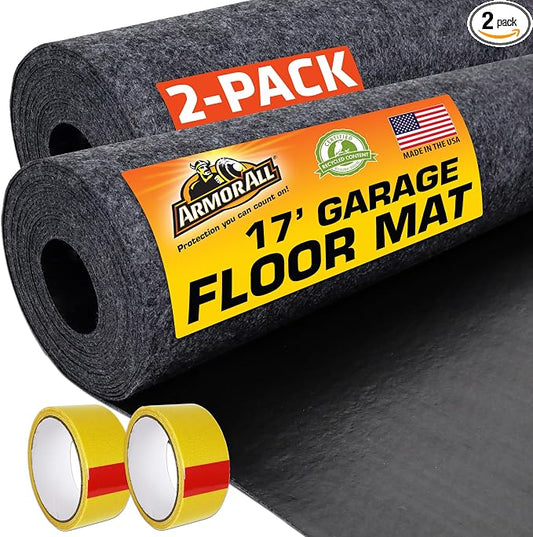 Armor All Garage Floor Mat (17' x 7'4") (2-Pack), Waterproof Garage Flooring, Absorbent, Premium Oil Spill Resistant Garage Pad, Durable, Protects Surfaces (Includes Double Sided Tape) (USA Made)