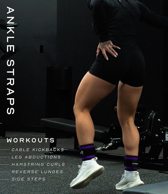 Gymreapers Ankle Straps For Cable Machine Kickbacks, Glute Workouts, Lower Body Exercises - Adjustable Leg Straps with Neoprene Padding
