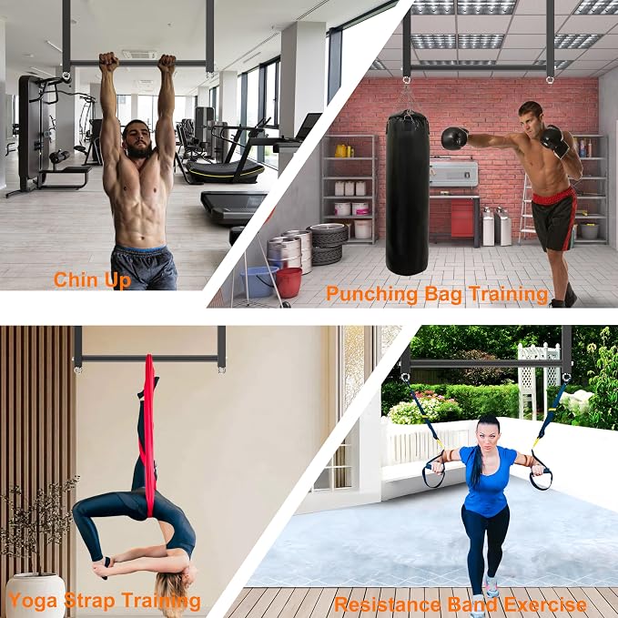 Ceiling Mounted Pull Up Bar, 700 LBS Heavy Duty 4 Adjustable Pull Up Bar, 24" Rafter Pull Up Bars, Ceiling Joist for Garage/Gym/Basement with Comfortable Grip & Round Anchors
