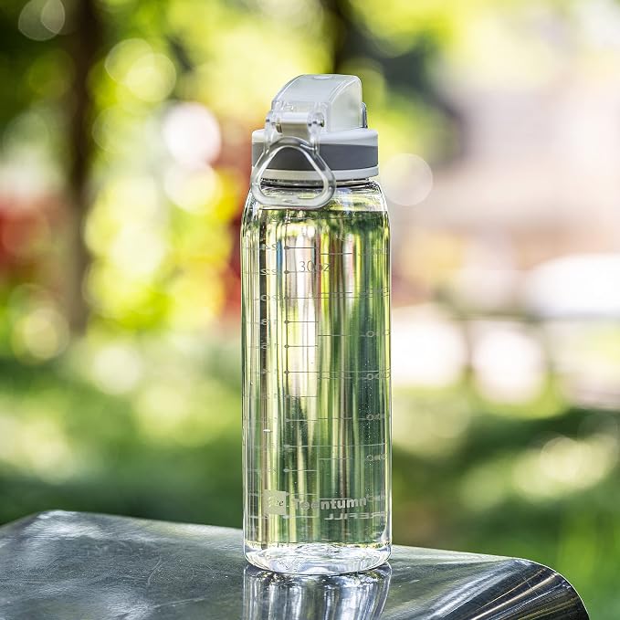 30oz Sport Water Bottle with Time Markers, Large Durable Gym Plastic Bottle Tritan BPA Free for Fitness, School, Outdoor Enthusiasts, Leakproof Clear (Pack of 1)