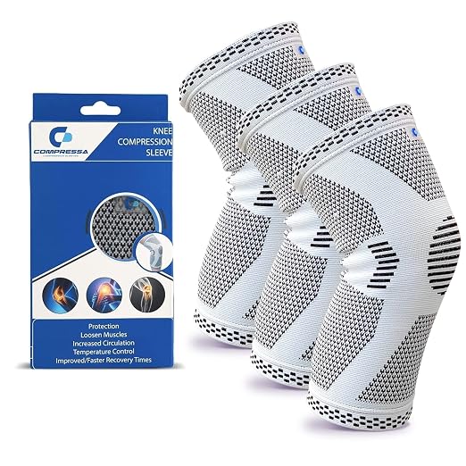 Compressa Knee Sleeve for Women & Men (3-Pack Regular) - Non-Slip Compression Support for Joint Pain, Muscle Recovery, Arthritis, and Injury Relief