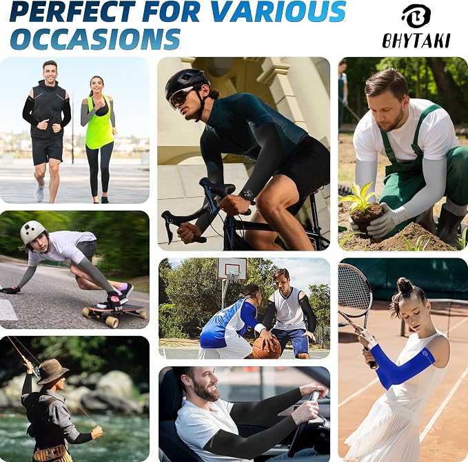 BHYTAKI UV Sun Protection Arm Sleeves, UPF 50 Sports Cooling Arm Compression Sleeves for Men Women Teenager