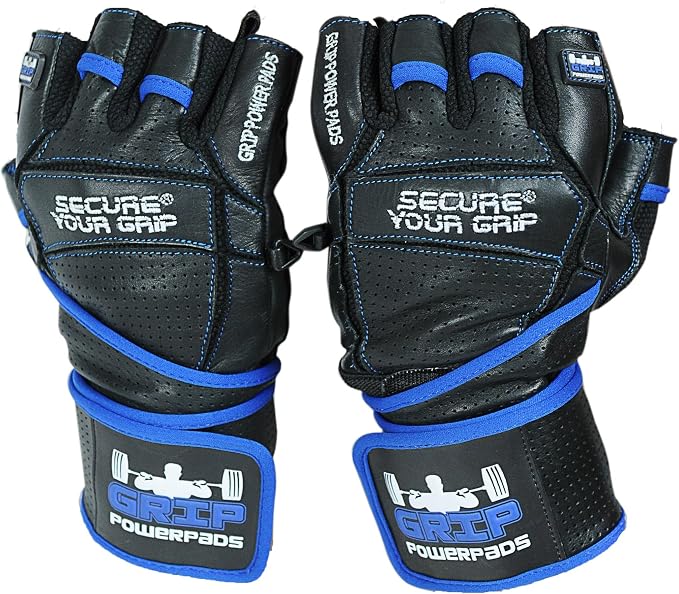Elite Leather Gym Gloves with Built in 2" Wide Wrist Wraps Grip & Design for Weightlifting Power Lifting Bodybuilding & Strength Training Workout Exercises