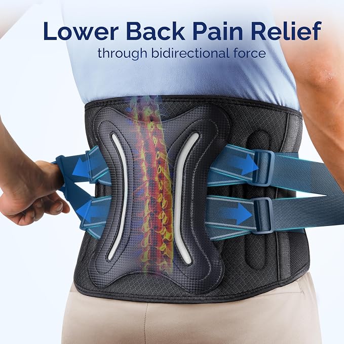 FEATOL Lower Back Brace with 5 Reinforced Stays for Women and Men, Adjustable Snug-Fit Lumbar Support Belt for Work, Size 4XL, Waist 53.1-57.5 in, Grey