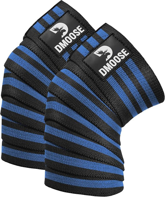 DMoose Fitness Knee Sleeves for Weightlifting (Pair) 78" Knee Wraps for Squats, Powerlifting & Joint Stability
