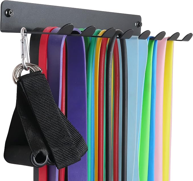 Gym Storage Rack Resistance Band Rack Wall Mount Barbell Rack Heavy Duty Home Gym Storage Rack for Gym Equipment, Exercise Bands, Lifting Belts and Jump Ropes, Gym Accessories