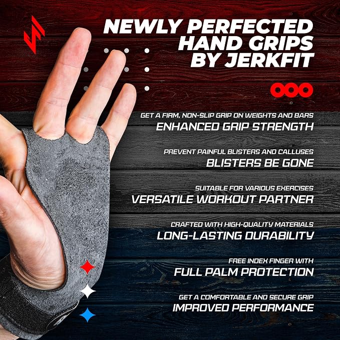 JerkFit Raw Grips 3.0, 2 Finger Leather Gymnastics Grips - Pull Up Grips for Cross Training Hand Protection - Hand Grips for Gymnastics Bars, Palm Guards for Athletes to Prevent Rips and Blisters