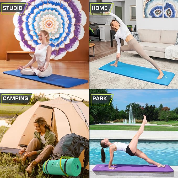 ProsourceFit Extra Thick Yoga and Pilates Mat 1/2” (13mm) or 1" (25mm), 71-inch Long High Density Exercise Mat with Comfort Foam and Carrying Strap