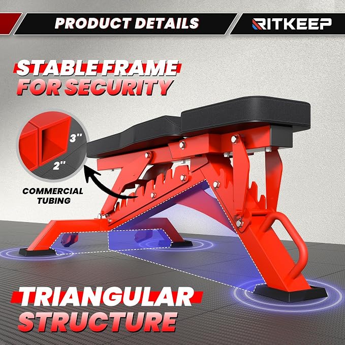 RitKeep Adjustable Weight Bench, 1300LB Capacity for Garage & Home Gym | Weightlifting Workout Bench with 40 Adjustment Positions for Incline, Decline, Bench Press and Full-Body Training -RAB-3000
