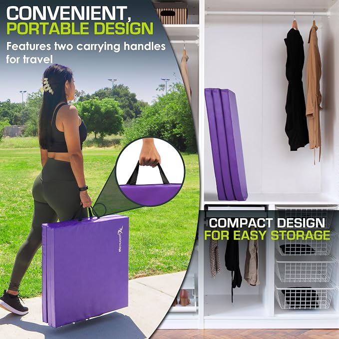 ProsourceFit Tri-Fold Folding Thick Exercise Mat 6’x2’ with Carrying Handles for MMA, Gymnastics, Stretching, Core Workouts