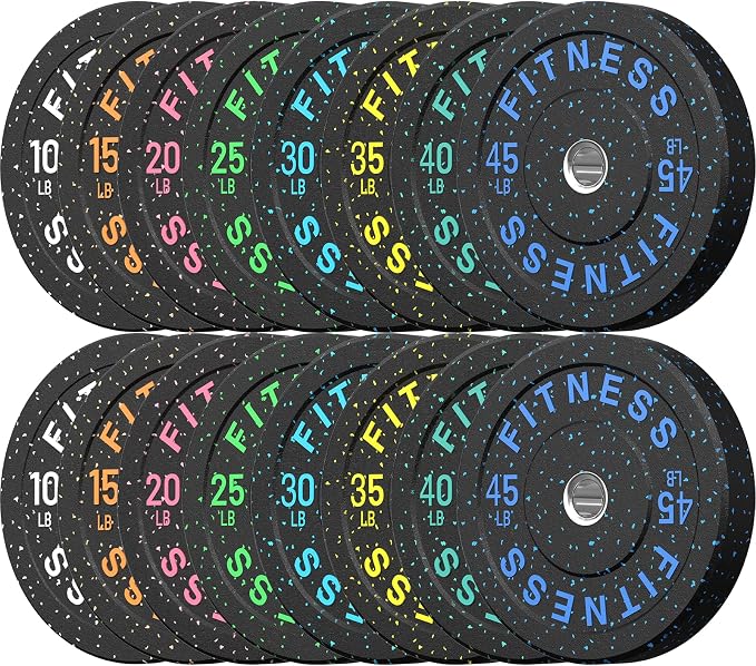 HANDBODE 2-Inch High-Bounce Bumper Plates, Olympic Weight Set, 10-650 lb | Barbell Weight Plates Set for Home Gym, Colored Weights Rubber Strength Training Plate for Weight Lifting