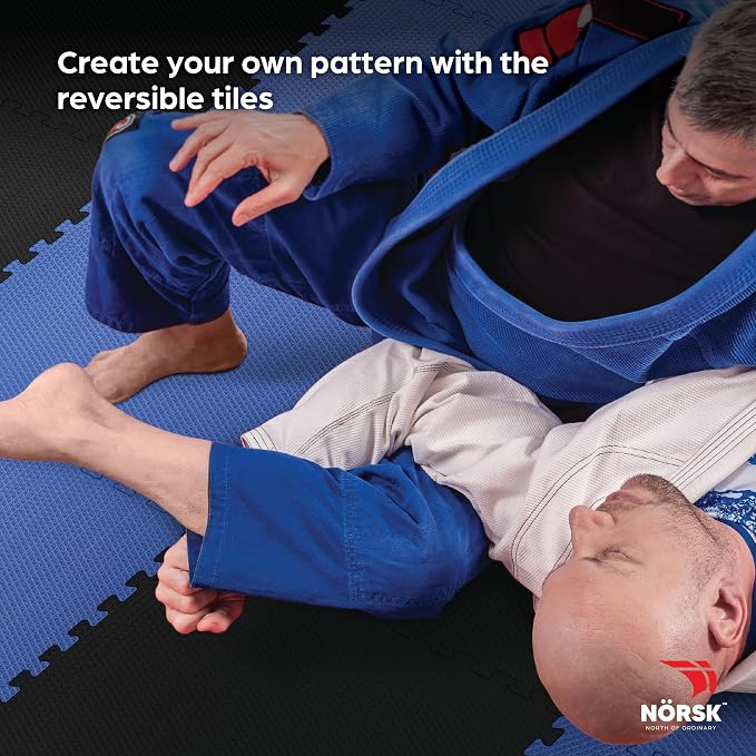 Reversible Gym Exercise Mats 3/4" Thick EVA Interlocking Foam Tiles, Perfect Home Gym Flooring, 36 Tiles & 72 Trim Pieces, 144 Sq. Ft. Reversible, Dazzling Blue/Black