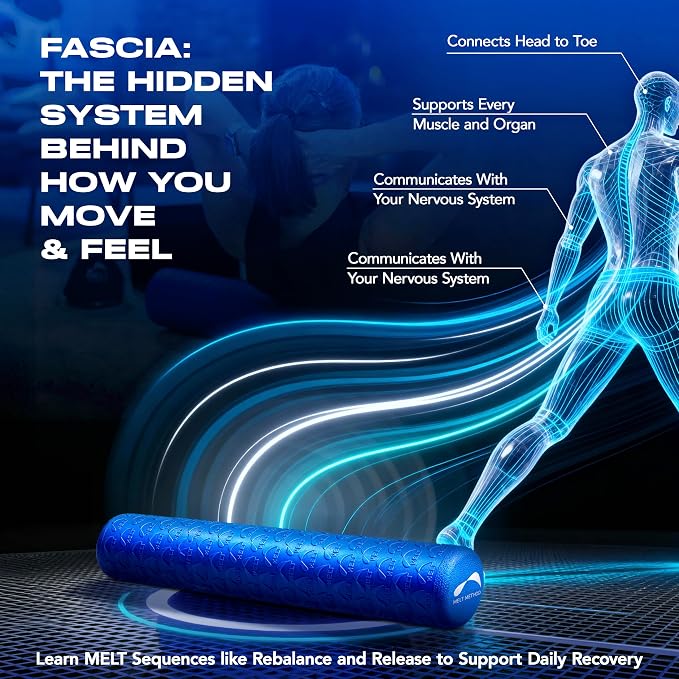 MELT Method 36 Inch Soft Foam Roller for Physical Therapy and Exercise Recovery - FasciaTherapy Technology - Low Density Exercise Foam Roller for Full Body Gentle Compression - Blue