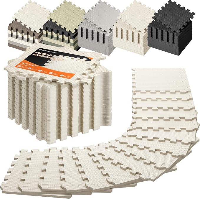 SUPERJARE Gym Floor Mats, EVA Foam Puzzle Exercise Mats, Interlocking Floor Mats, Cushioned Foam Floor Tiles, Gym Flooring Workout Mat for Home Gym, Playroom, Garage, 12.6"x12.6"x0.4"