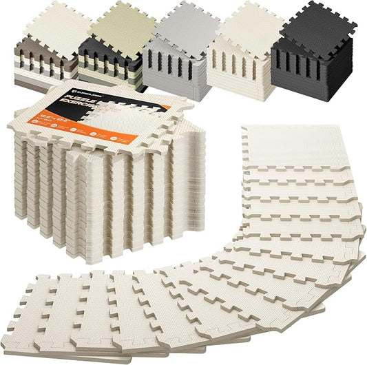 SUPERJARE Gym Floor Mats, EVA Foam Puzzle Exercise Mats, Interlocking Floor Mats, Cushioned Foam Floor Tiles, Gym Flooring Workout Mat for Home Gym, Playroom, Garage, 12.6"x12.6"x0.4"
