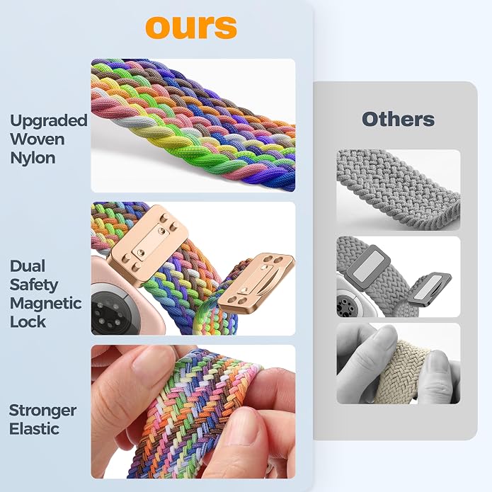 Laffav Braided Stretchy Band Compatible with Apple Watch Bands 42mm 40mm 41mm 38mm 44mm 45mm 46mm 49mm for Women Men, Magnetic Nylon Solo Loop Sport Strap for iWatch Series 11 10 9 8 7 6 5 4 SE Ultra