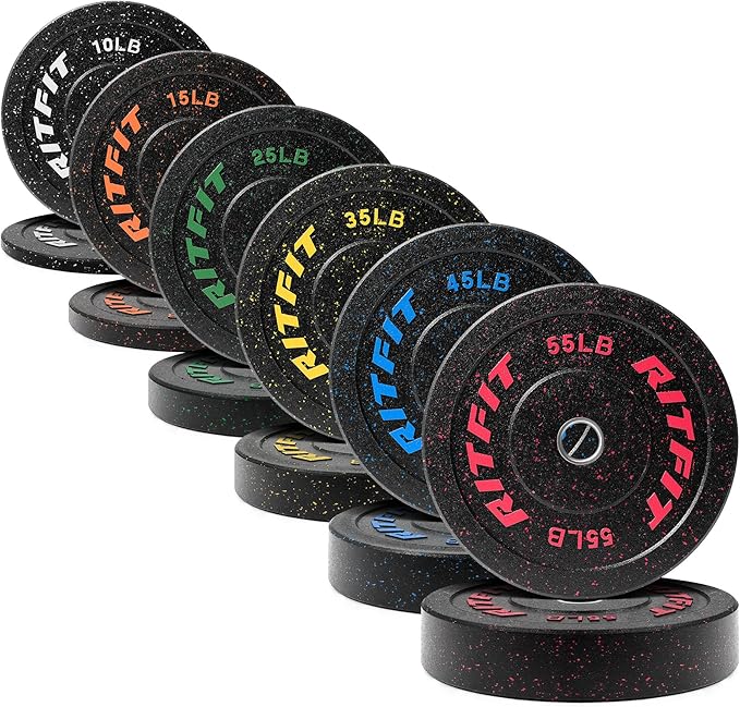 RitFit Bumper Plates, Colored Fleck-Rubber Weight Plates with Steel Insert, 2-inch Olympic Weight Plates for Weight Lifting and Strength Training