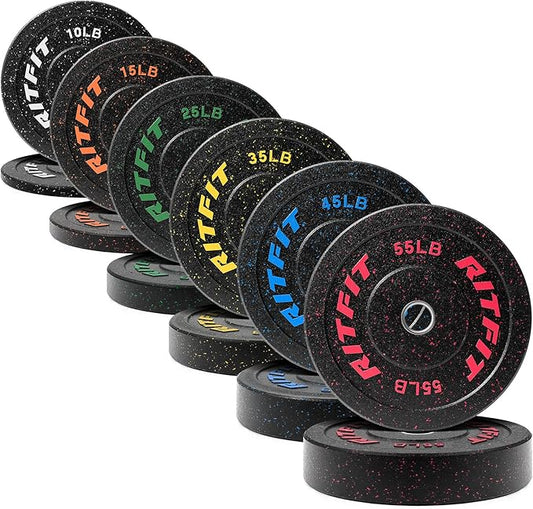 RitFit Bumper Plates, Colored Fleck-Rubber Weight Plates with Steel Insert, 2-inch Olympic Weight Plates for Weight Lifting and Strength Training