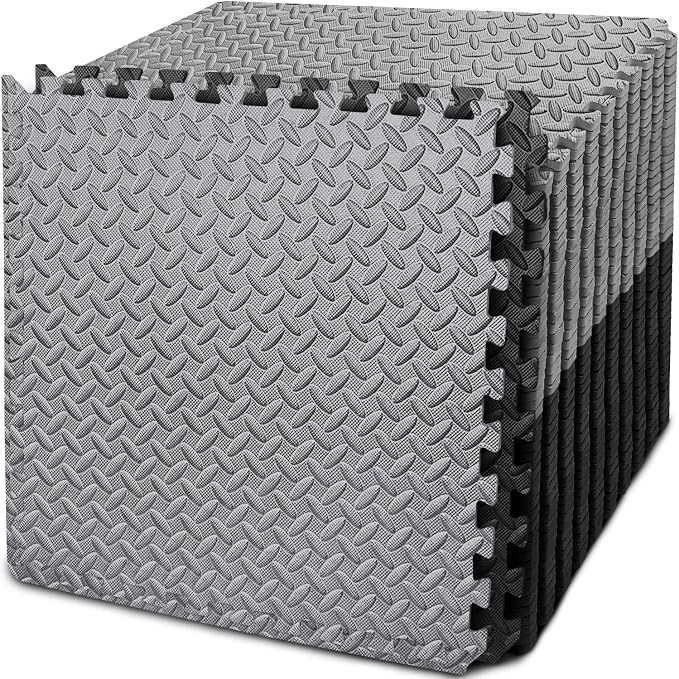 BEAUTYOVO Puzzle Exercise Mat with 12/24/48 Tiles Interlocking Foam Gym Mats, 24'' x 24'' EVA Foam Floor Tiles, Protective Flooring Mats for Gym Equipment