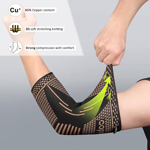 Copper Elbow Brace Compression Sleeves for Pain Relief Men Women, Arm Support Forearm Pads Braces for Tendonitis,Tennis, Golfers, Arthritis, Weight lifting (XLarge, Black)