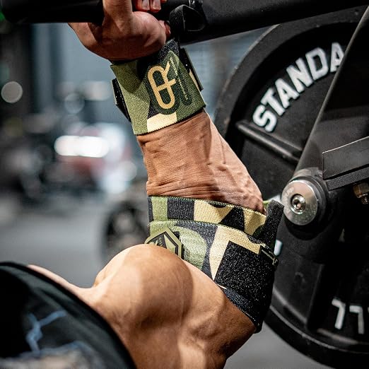 Elbow Wraps for Weightlifting - Heavy Duty Construction, 25% More Elasticity, Reinforced Stitching, Extra Wide Fastener, Easy to Adjust, Green Camo