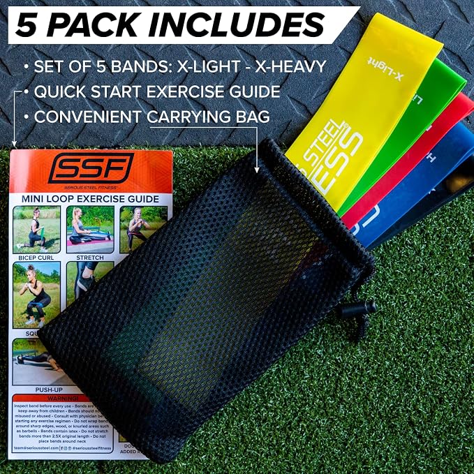 Serious Steel Fitness Mini Resistance Loop Bands | Rehab and Prehab Stretch Bands | 12" Exercise Workout Bands (Sets of 5 Pack and Sets of 10 Pack Trainer Options Available!)