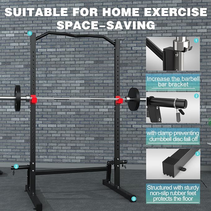 Power Cage Height Adjustable Squat Rack Home Gym Power Tower Multi-Function Pull Up Station Strength Training Squat Stand Barbell Rack