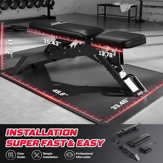 WB02 Adjustable Weight Bench for Home Gym, 660LBS Flat/Incline Workout Bench Press with Fast Adjustment, Thick Cushion, Silent Wheels for Strength Training