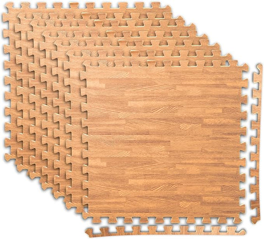Art3d 48 Sq.Ft Eva Puzzle Exercise Mats, 24"x24" x 1/2" Thick Foam Interlocking Tiles for Flooring, Workout, Gym Equipments, Pack of 12, Teak