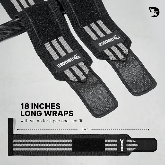 DMoose Fitness Wrist Wraps for Weightlifting 18" - Heavy Duty Gym Wrap with Hand Thumb Loop for Support & Pain Relief, USPA Approved Powerlifting, Weight Lifting Wrist Straps for Men & Women Work Out