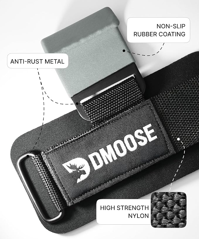 DMoose Fitness Weight Lifting Hooks (Pair) for Deadlifts, Pull Ups, Rows & Shrugs - Anti-Rip Nylon Strap Hand Grips with Thick Wrist Padding - Heavy Duty Wrist Straps for Weightlifting & Gym Workouts