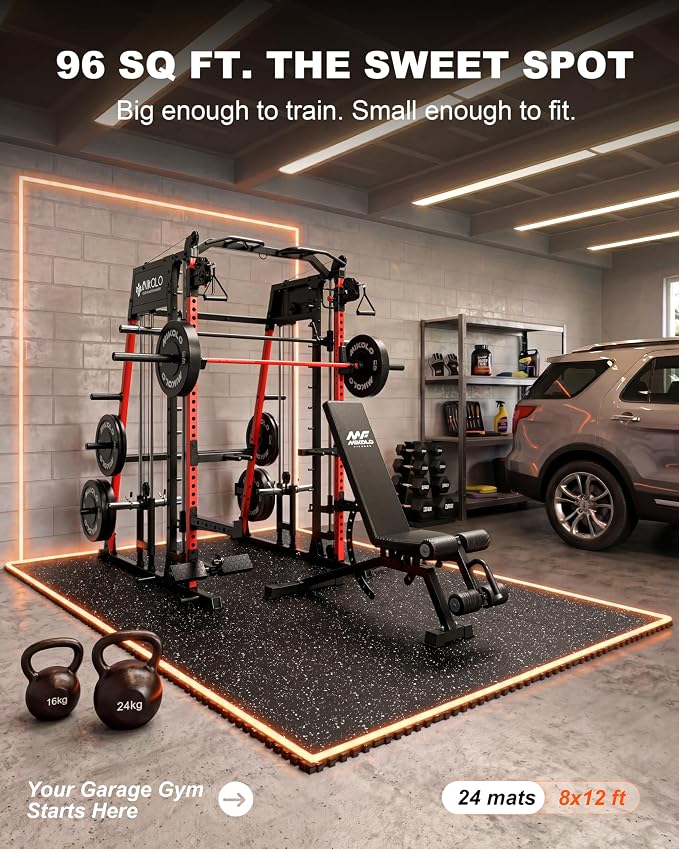 Mikolo M4 2.0 Smith Machine, 2200lbs Squat Rack with LAT-Pull Down System & Cable Crossover Machine, Training Equipment with Leg Hold-Down Attachment