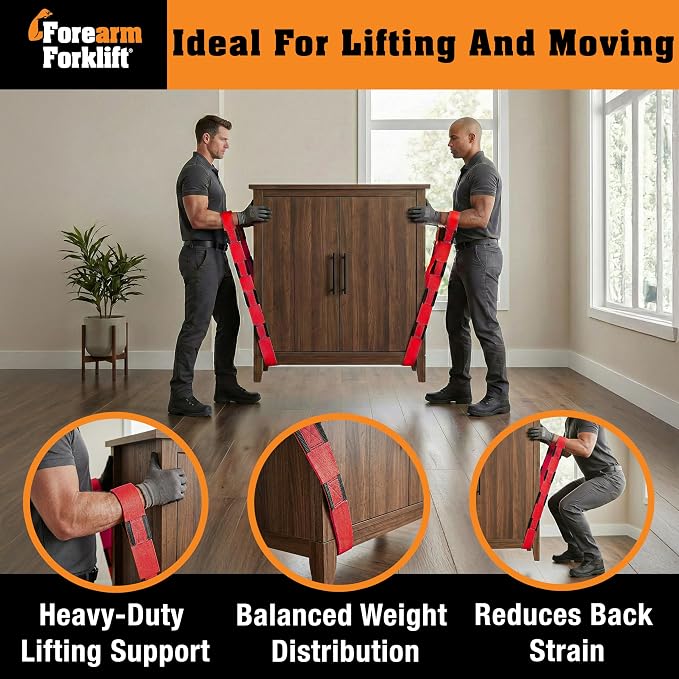 Furniture Moving Straps, 2-Person Lifting Strap for Furniture & Appliances, Furniture Lifting Tool Set with Moving Straps for Lifting, 800 lb Capacity, Forearm Forklift Firehouse Red