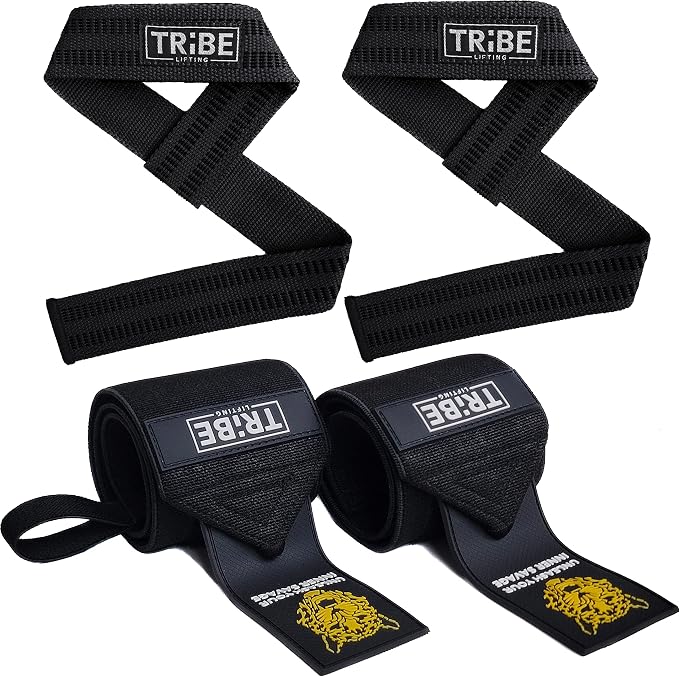 21-Inch Wrist Wraps and 24-Inch Lifting Straps Set for Weightlifting | Heavy-duty wrist support wraps, anti-slip silicone grip straps with padded loops, reinforced stitching for heavy lifts