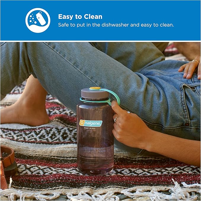 Nalgene 32 oz Wide Mouth Water Bottle, Aubergine | BPA-Free, Durable & Lightweight, Leak Proof, Dishwasher Safe, Large Reusable Plastic Bottle for Hiking, Gym, Work & Travel