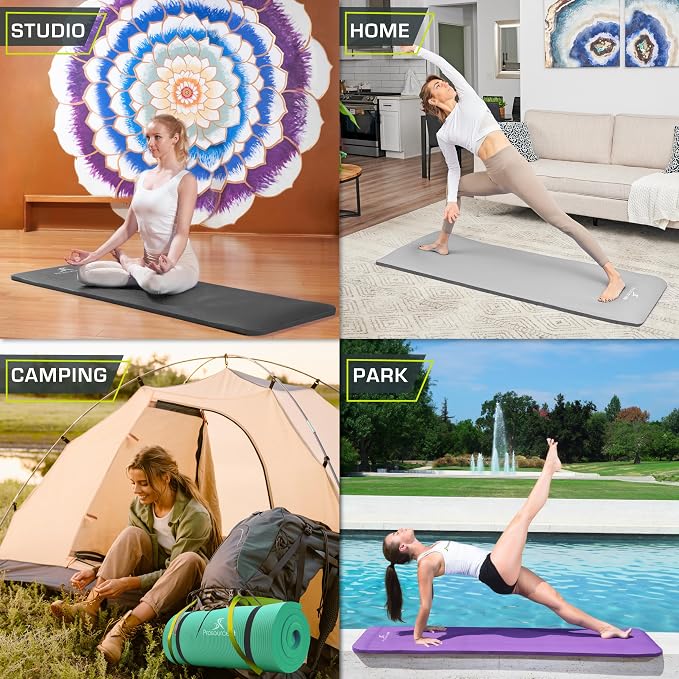 ProsourceFit Extra Thick Yoga and Pilates Mat 1/2” (13mm) or 1" (25mm), 71-inch Long High Density Exercise Mat with Comfort Foam and Carrying Strap
