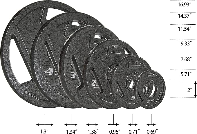 Signature Fitness Olympic 2-Inch Cast Iron Plate Weight Plate for Strength Training and Weightlifting, Multiple Sizes
