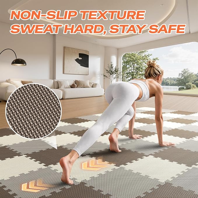 SUPERJARE Gym Floor Mats, EVA Foam Puzzle Exercise Mats, Interlocking Floor Mats, Cushioned Foam Floor Tiles, Gym Flooring Workout Mat for Home Gym, Playroom, Garage, 12.6"x12.6"x0.4"