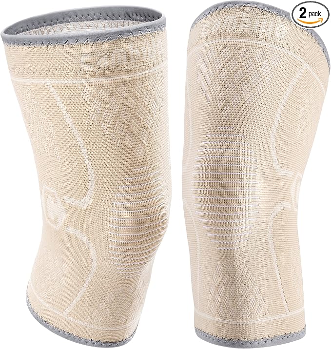 CAMBIVO 2 Pack Knee Brace, Knee Compression Sleeve Support for Men and Women, Knee Pads for Running, Hiking, Meniscus Tear, Arthritis,Joint Pain Relief (Beige,Small)