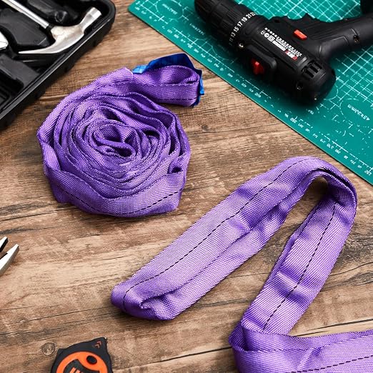 Fabbay 4 Pcs Heavy Duty Polyester Endless Loop Round Lift Slings Lifting Straps for Hoist Towing Moving Furniture Rigging Equipment (3.3 Feet,Purple)