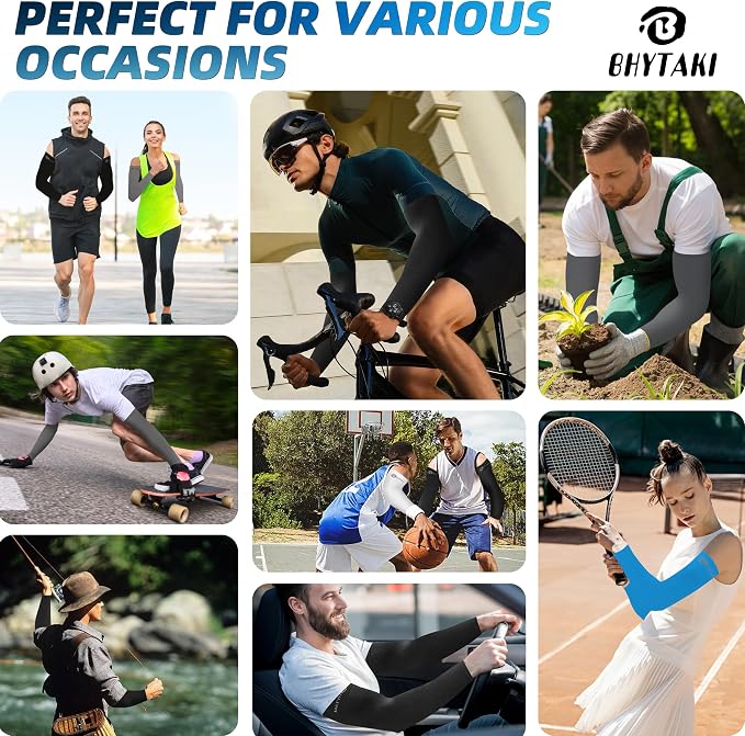 BHYTAKI UV Sun Protection Arm Sleeves, UPF 50 Sports Cooling Arm Compression Sleeves for Men Women Teenager