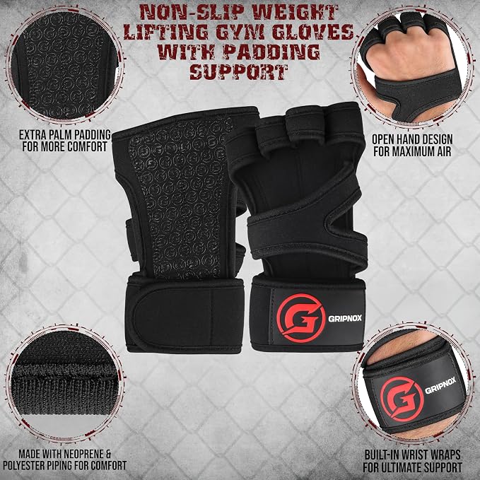 Ventilated Weight Lifting Gloves for Men & Women with Wrist Wrap Support – Padded Fingerless Gym Workout Gloves with Non-Slip Grip for Fitness, Weightlifting & Cross Training