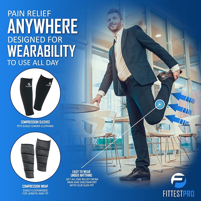 Fittest Pro Calf Compression Sleeves and Leg Wraps for Shin Splint Support, Pain Relief for Running, Basketball, Cycling