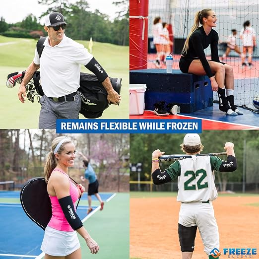 FreezeSleeve Ice and Heat Therapy Sleeve | Reusable Ice Pack Flexible Gel Compression Sleeve for Pain Relief and Recovery of Elbow Knee Ankle Leg Wrist Injuries | Black Small/Medium