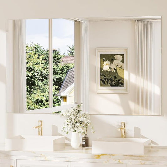 60x36 Frameless Bathroom Vanity Mirrors for Over Sink, Modern Rectangle Bathroom Mirrors for Wall with Polished Edge Shatterproof Decorative Mirror for Bedroom, Living Room, Entryway