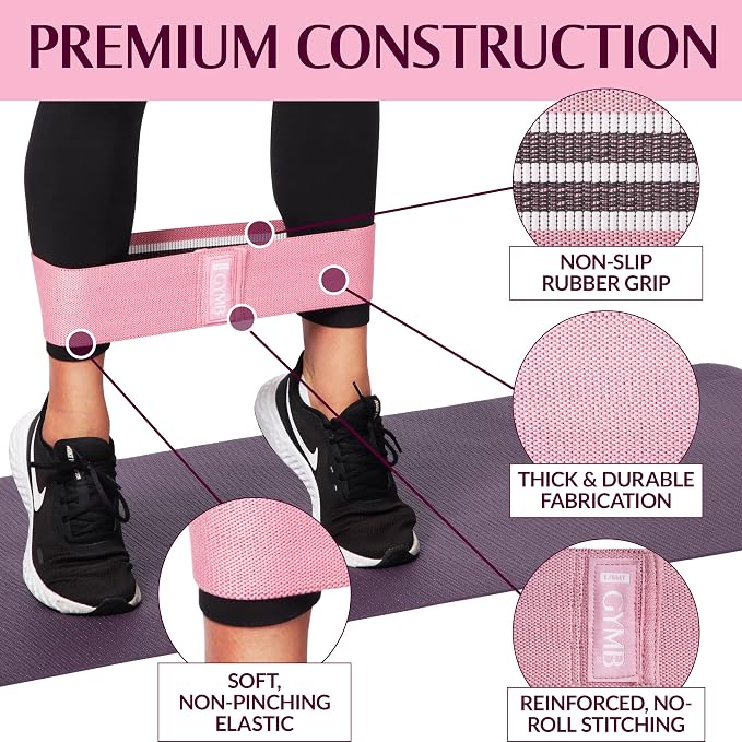 Gymbee Premium Resistance Bands for Working Out - Exercise Bands to Workout Glutes, Thighs & Legs - No Slip Cloth Booty Bands for Gym & Home Fitness, Yoga, Strength & Pilates for Men/Women - 3 Levels